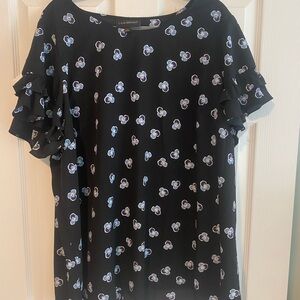 Lane Bryant Black Top with Blue Floral Pattern